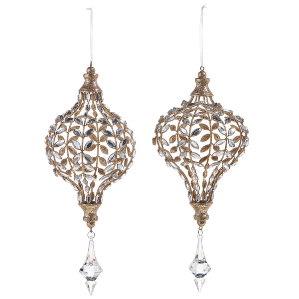 Jeweled Drop Ornament with Champagne Glitter