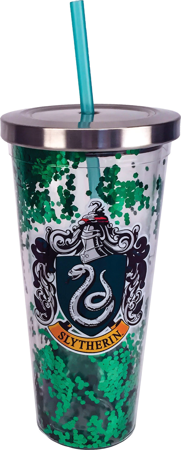 Harry Potter Slytherin Glitter Cup with Straw by Spoontiques