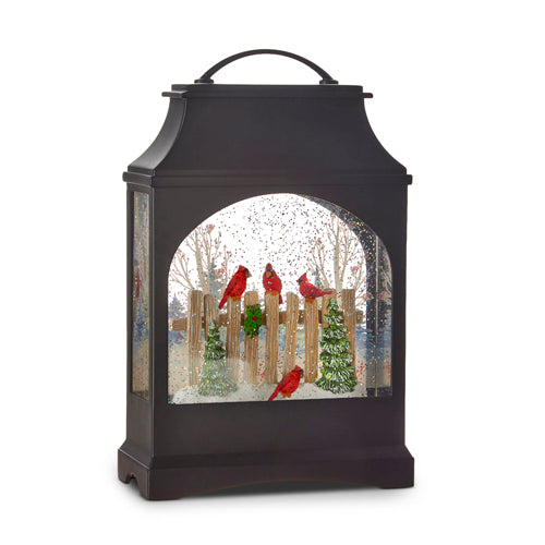 Cardinal on Fence Lighted Water Lantern