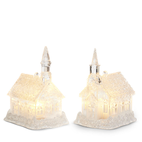4" Iced Lighted Church Ornament