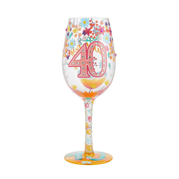 Happy 40th Birthday Hand-Painted Artisan Wine Glass, 1 Count (Pack of 1), Multicolor