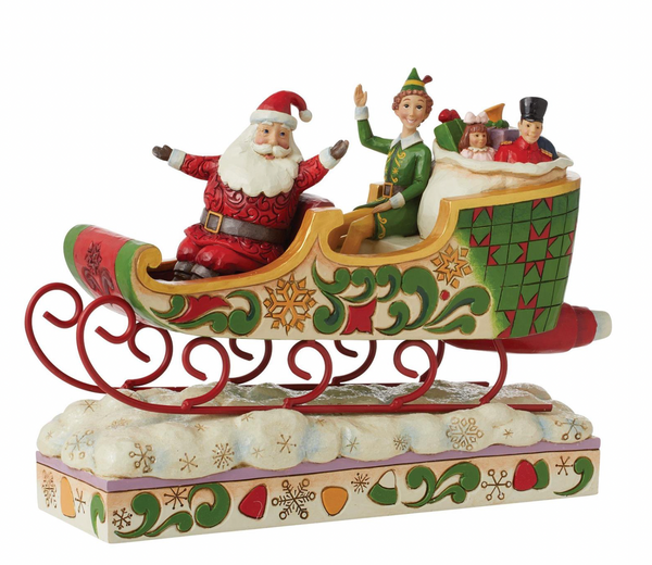Buddy Elf with Santa in Sleigh Figurine by Jim Shore