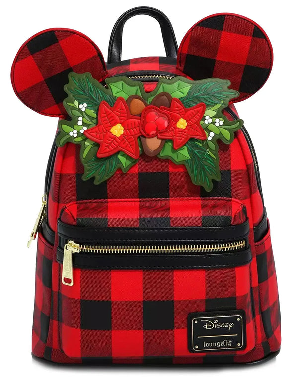 Loungefly Minnie Plaid Holiday Mistletoe Mini Backpack