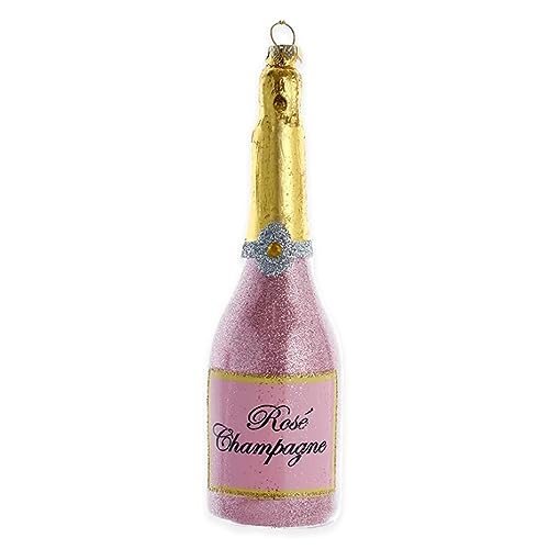 Kurt S. Adler Glass Pink & Pewter Rosé Champagne Bottle Ornament