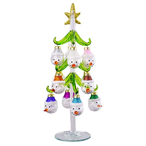 Glass 10 inch Snowman Tabletop Tree