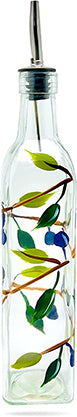 Hand Painted Glass Olive Branch Oil / Vinegar Glass Cruet 16oz
