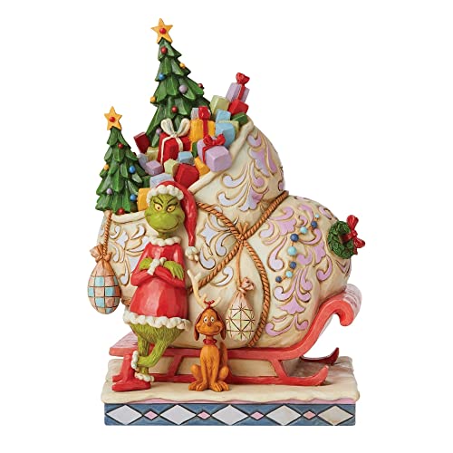 Grinch by Jim Shore Grinch and Max Standing by Sleigh Figurine