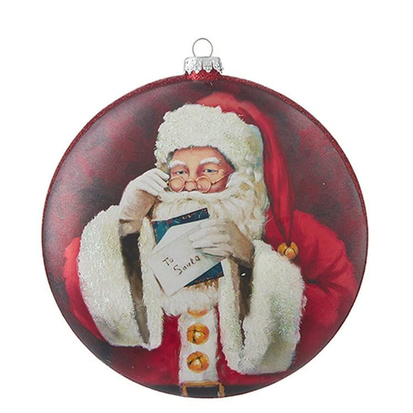RAZ Imports Tartan Tidings Santa Disc Ornament