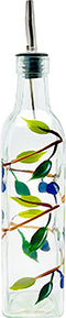 Hand Painted Glass Olive Branch Oil / Vinegar Glass Cruet 8oz