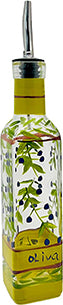 Hand Painted Glass Oliva Branch Oil / Vinegar Glass Cruet 8oz