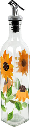 Hand Painted Glass Sunflower Oil and Vinegar Glass 16oz