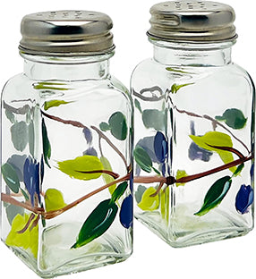 Hand Painted Glass Oliva Branch Salt and Pepper Shakers Set