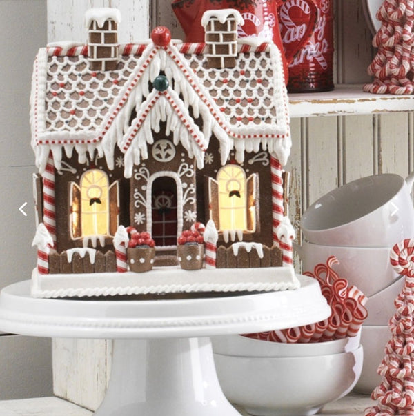 RAZ Lighted Gingerbread House with Candy and Decorations