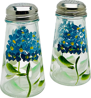 Hand Painted Tapered Blue Hydrangeas Salt and Pepper Shaker Set