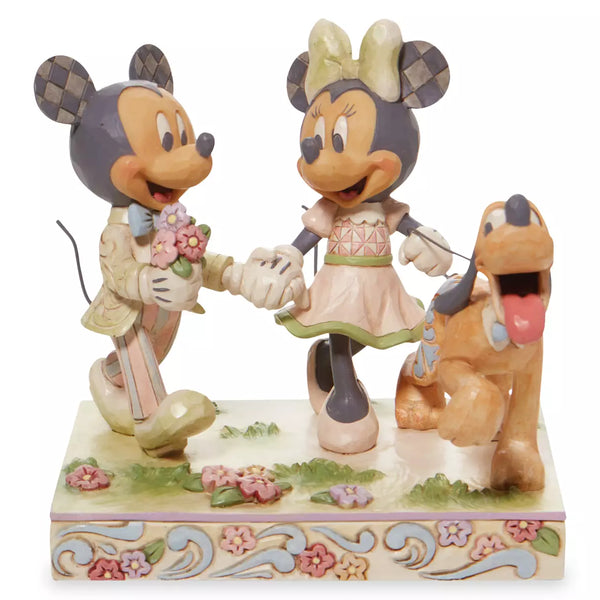 Department 56 Mickey and Minnie Mouse with Pluto ''Springtime Stroll'' White Woodland Figure by Jim Shore