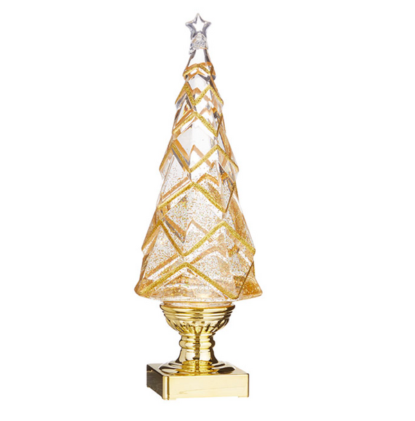 Geometric Lighted Tree with Gold Swirling Glitter