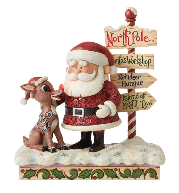 NEW Rudolph and Santa Next to Sign by Jim Shore